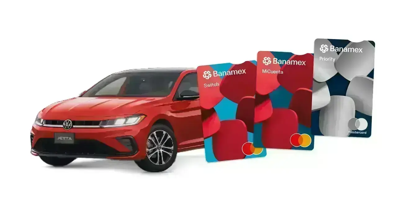 Auto Volkswagen Jetta y tarjetas Banamex de la promoción Gana un Auto