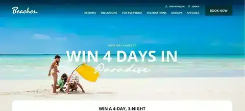 Win 4 Days in Paradise Beaches sweepstakes banner: Win 4 Days in Paradise