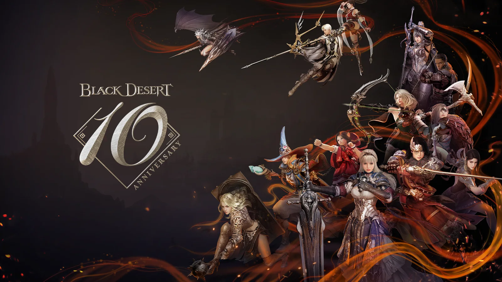 Black Desert 10th Anniversary Celebration Giveaway banner featuring an AMD Mini PC prize