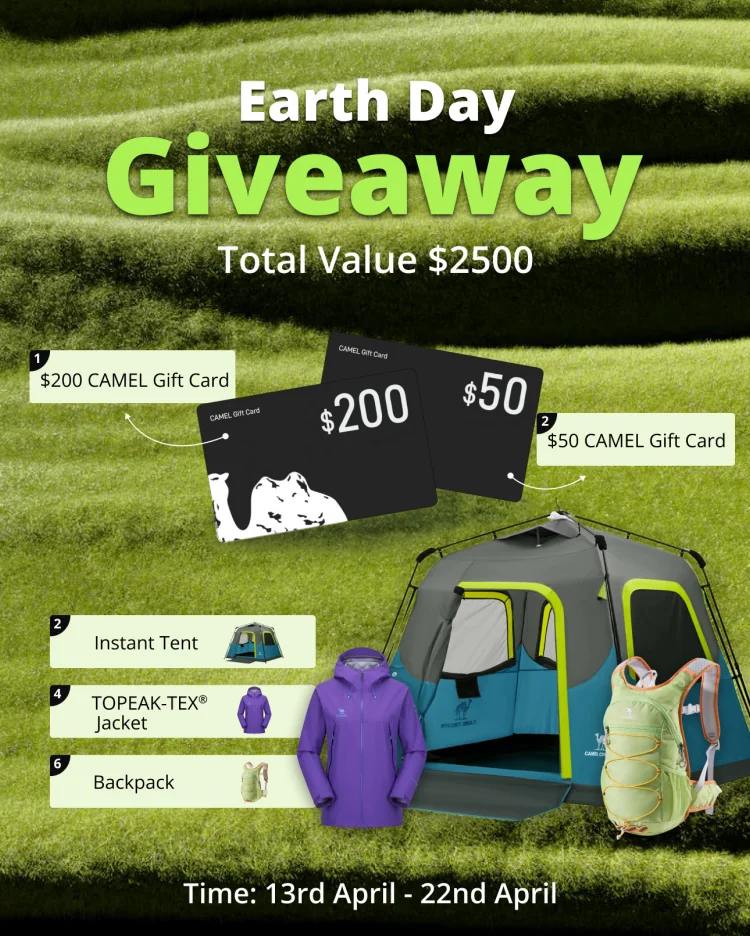 Earth Day Giveaway by Cameloutdoorus with CAMEL gift cards and outdoor gear prizes