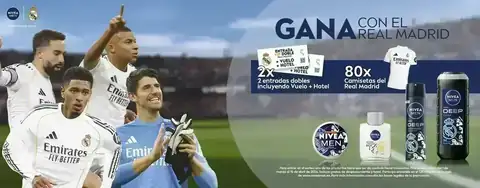 Promoción NIVEA MEN para ganar con el Real Madrid: entradas VIP dobles con vuelo y hotel y camisetas oficiales