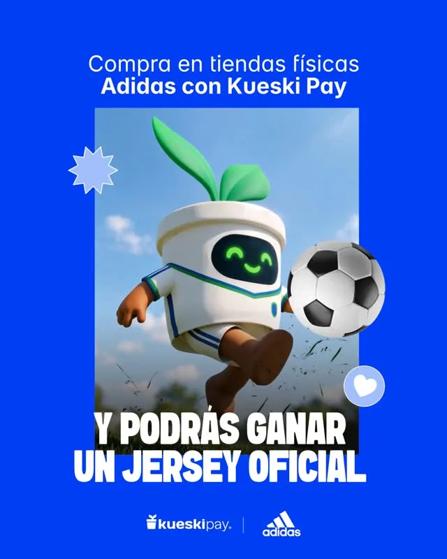 Publicación de Kueski Pay anunciando el sorteo Golazo Kueski para ganar un jersey oficial Adidas