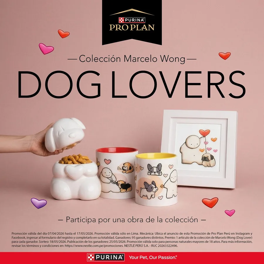 Imagen promocional de la colección Dog Lover de Marcelo Wong para el sorteo de Pro Plan Perú
