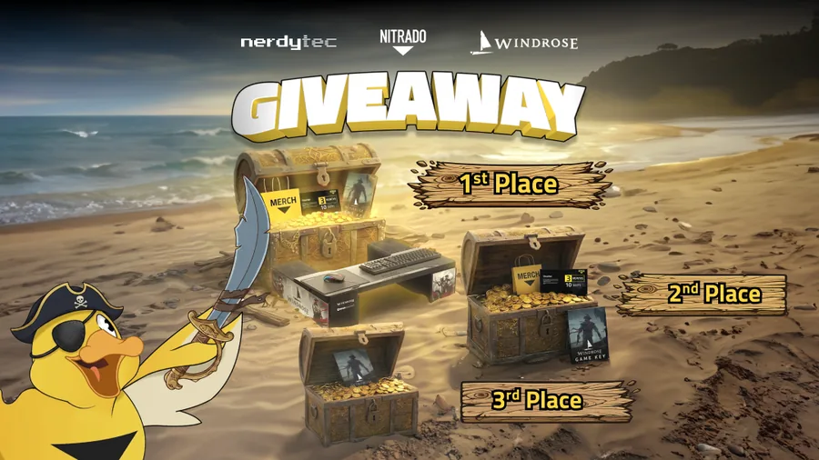 Banner del sorteo Nitrado x Windrose x nerdytec en Gleam