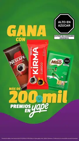 Imagen promocional de la Promo Yape con productos Nescafé, Kirma y Milo