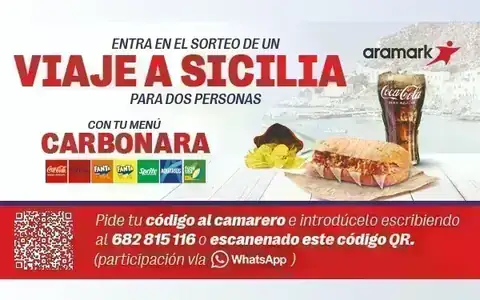 Promoción Menú Carbonara Aramark: sorteo de un viaje a Sicilia para dos