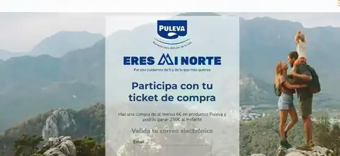 Captura de la promoción “Puleva Eres mi Norte” para participar subiendo el ticket de compra