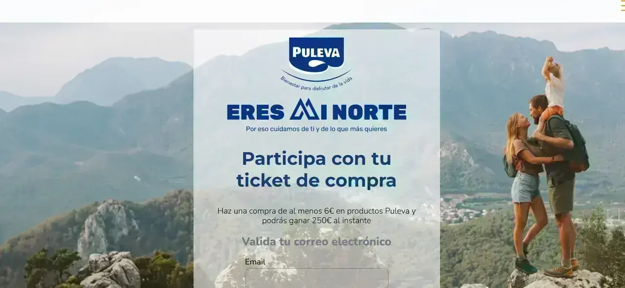 Captura de la promoción “Puleva Eres mi Norte” para participar subiendo el ticket de compra