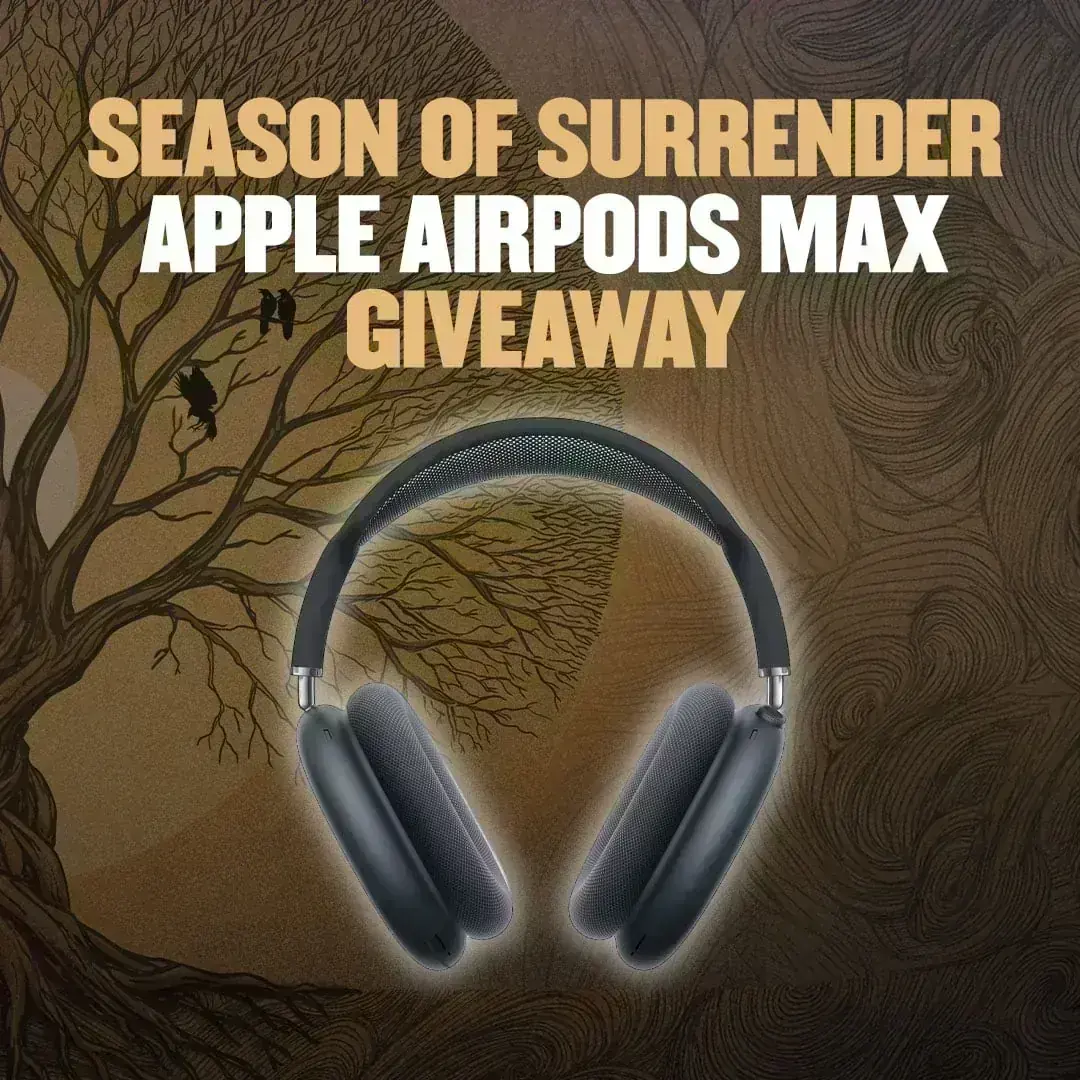 Promotional graphic for the Season of Surrender Apple AirPods Max giveaway