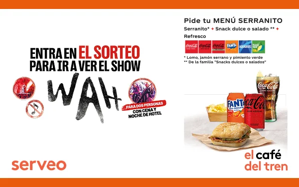 Creatividad del sorteo Serveo Gana con tu menú para ganar una experiencia WAH! para 2