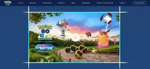 Banner del 10.º aniversario de Pokémon GO con Pikachu y el texto GO Memories in Motion