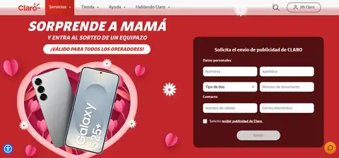 Banner del sorteo Aceptación Publicidad Claro para ganar un Samsung Galaxy S25+