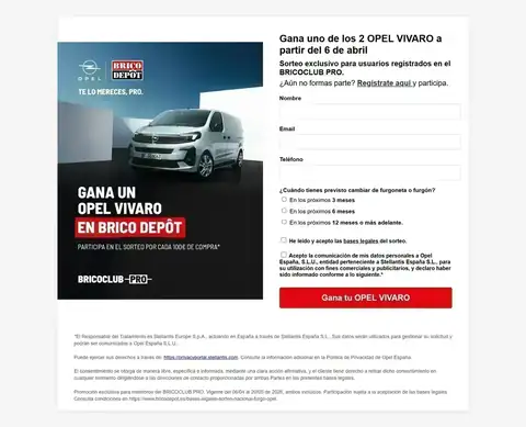 Sorteo de Brico Depot para ganar una furgoneta Opel Vivaro