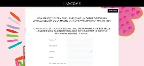Formulario del sorteo Día de la Madre Lancôme 2026 para ganar un cofre La Vie Est Belle