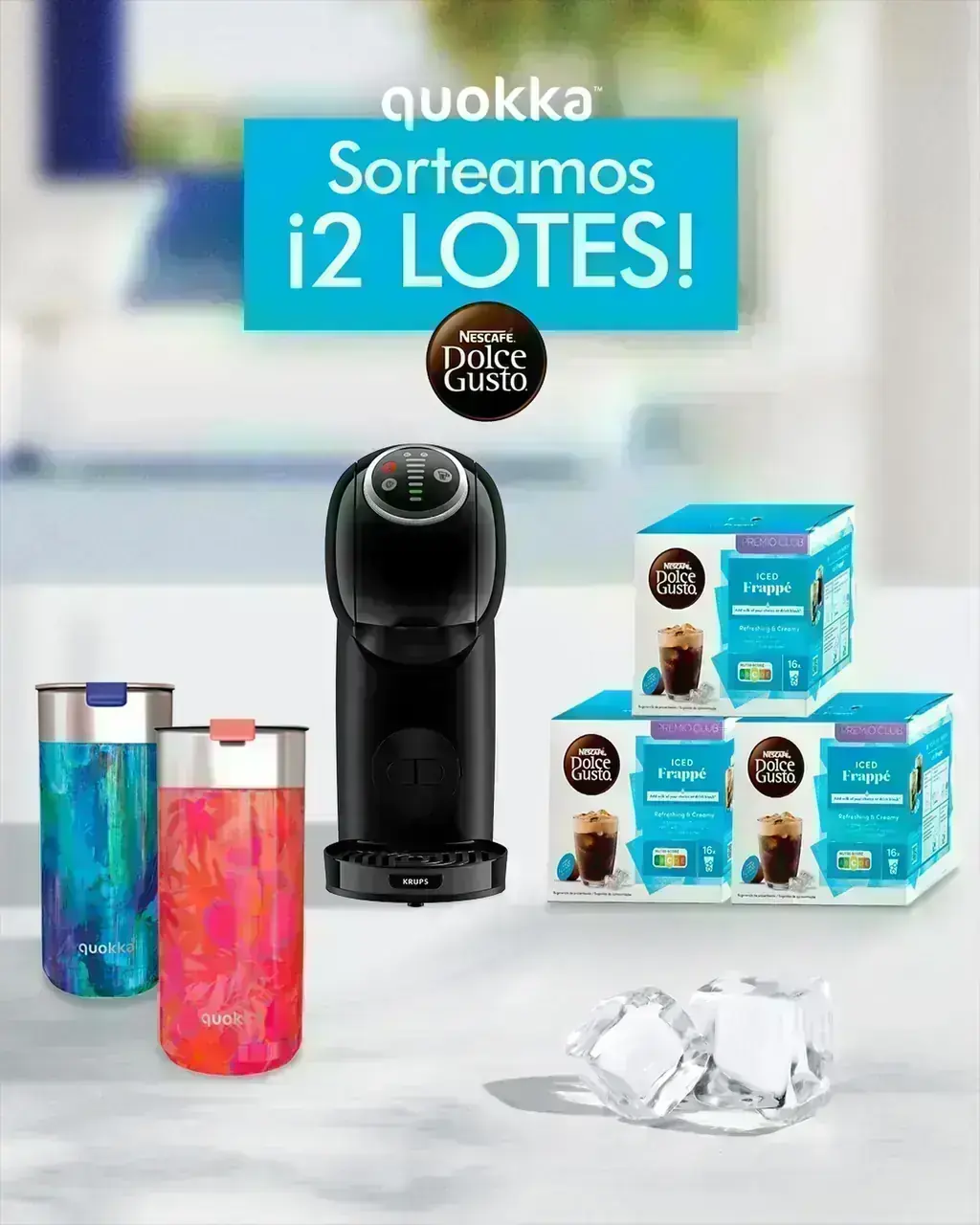 Sorteo de NESCAFÉ Dolce Gusto y Quokka con cafetera, botellas térmicas y café Iced Frappé