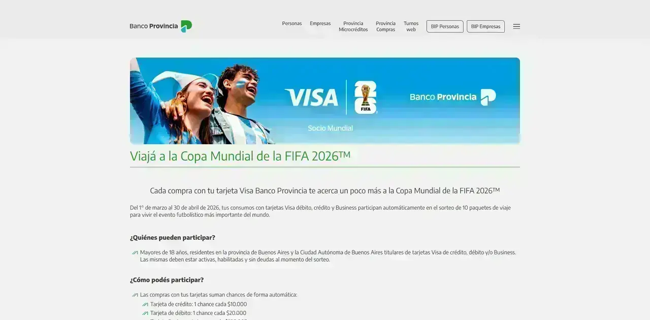 Visa Banco Provincia - FIFA World Cup 2026 Promoción Visa Banco Provincia para viajar a la Copa Mundial de la FIFA 2026