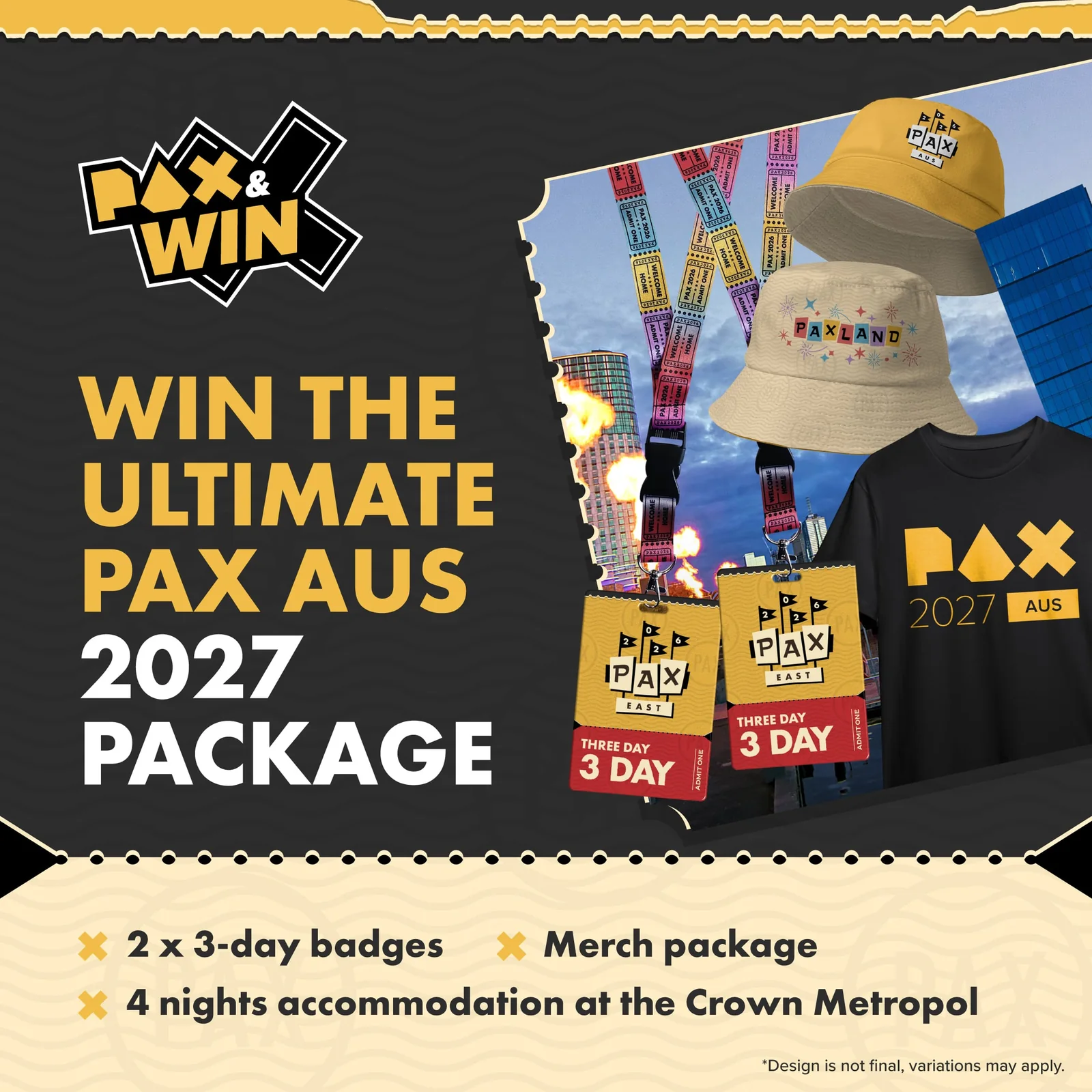 PAX Aus giveaway artwork for the Ultimate PAX Aus 2027 Package